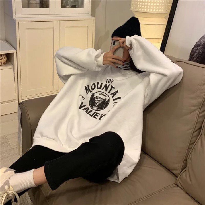 Áo Sweater Mountain QUYN Unisex  Áo Nỉ form rộng tay bồng in hình valiey kiểu dáng vintage đường phố hàn quốc
