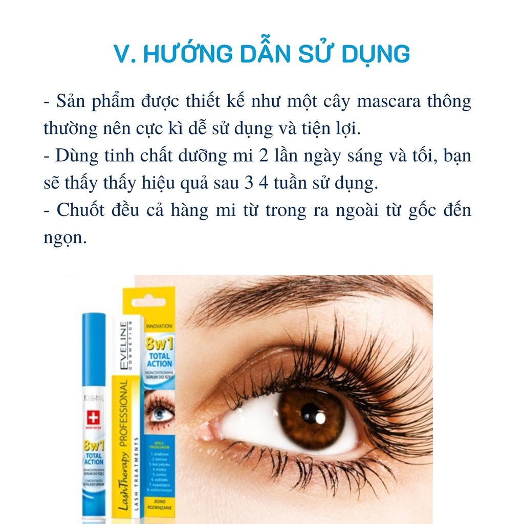 Dưỡng Mi Eveline 8in1 Total Action Lash Therapy Professional  dài mi, dày mi (Hàng chính hãng)