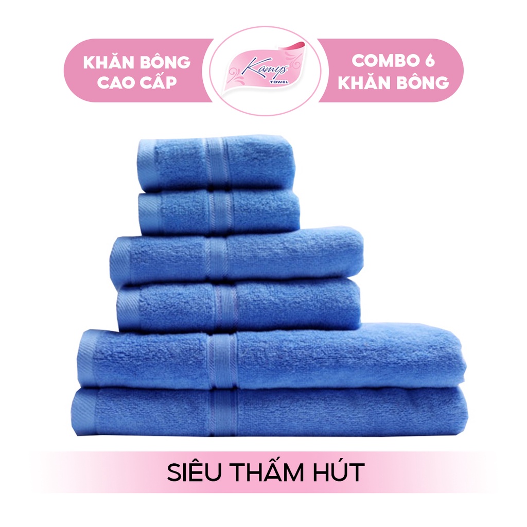 Combo 6 Khăn tắm gội mặt cao cấp Kamys Towel 100% cotton siêu thấm hút, không sổ lông, không phai màu