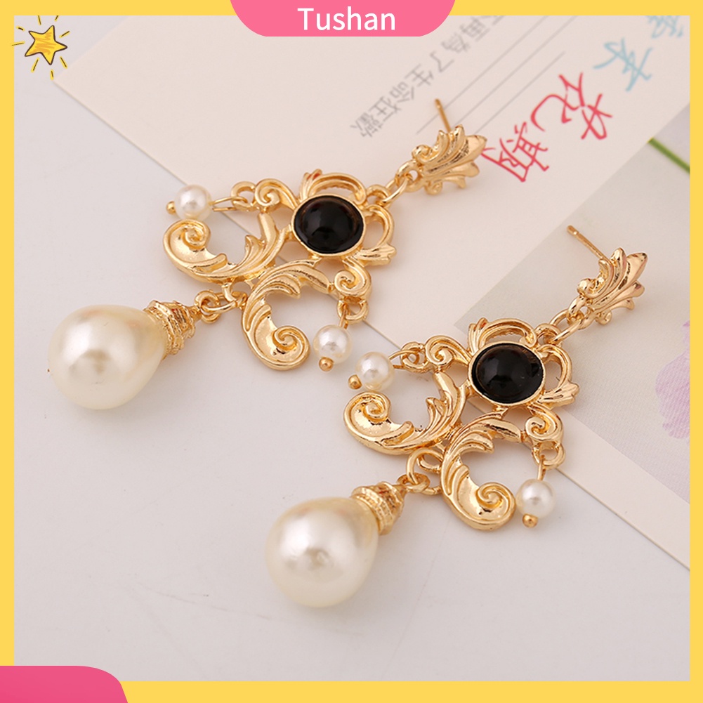 Khuyên Tai Kim Loại Hình Hoa Đính Ngọc Trai Nhân Tạo Cho Nữ