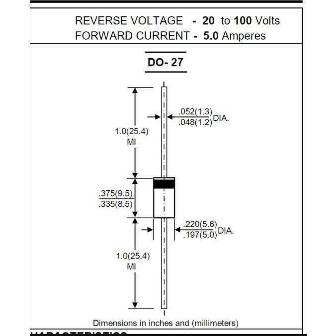 Điốt (diode) Schottky SR540 5A 40V - DO-27