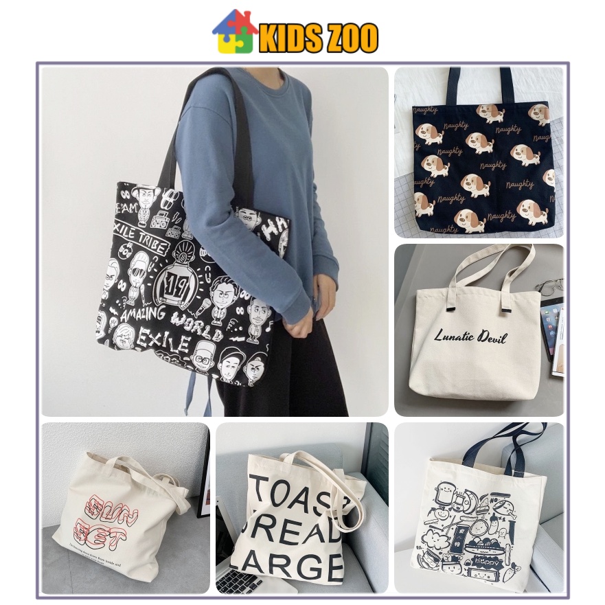 Túi tote vải canvas mộc cao cấp đeo vai họa tiết độc đáo