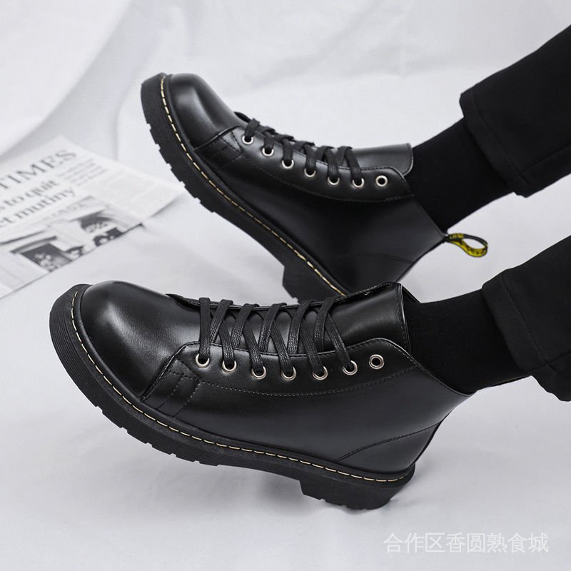 Giày Bốt Martin Da Cotton Cổ Cao Màu Đen Ấm Áp Phong Cách Hàn Quốc Dễ Phối Đồ Thời Trang Thu Đông Cho Nam