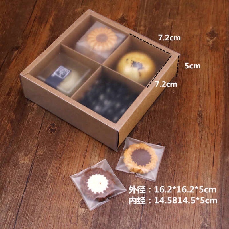 Hộp giấy nâu Kraft 4 / 6 ngăn đựng bánh nắp mờ