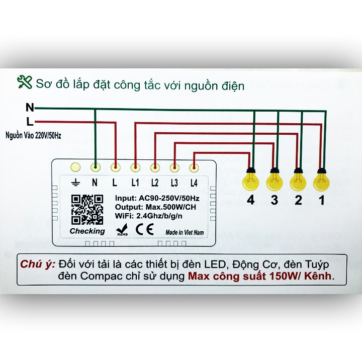 Công tắc cảm ứng [ĐIỀU KHIỂN TỪ XA] bằng điện thoại HUNONIC 4 Nút màu đen ⚡️ WIFI + HẸN GIỜ (Công nghệ 4.0)