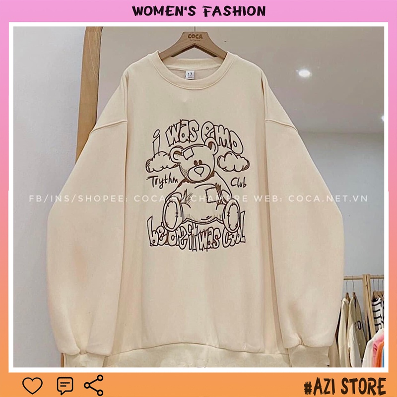 🔥FREESHIP🔥 Áo Sweater Nỉ Cotton in hình gấu,form thụng dáng xinh | BigBuy360 - bigbuy360.vn