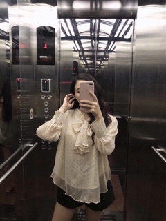 Bán sỉ áo sơ mi chấm bi cổ nơ