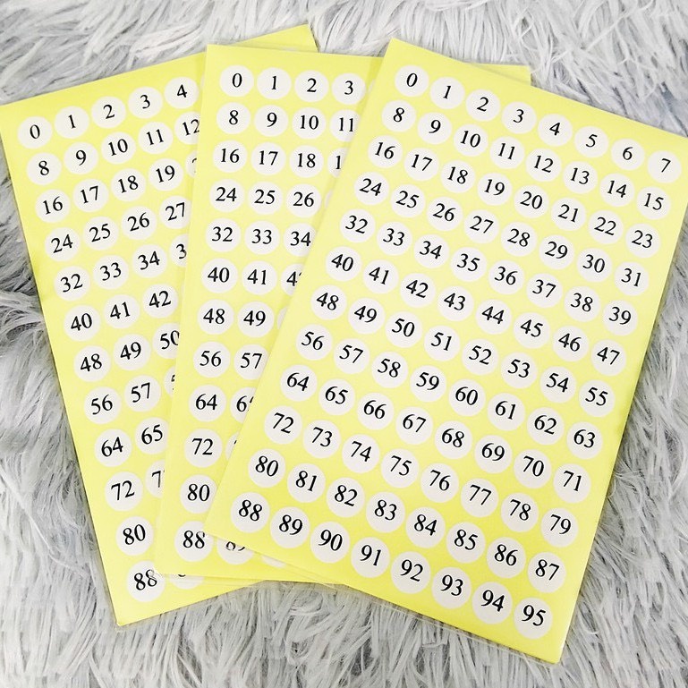 Decal dán sổ từ 0 đến 95 - xấp 10 tờ