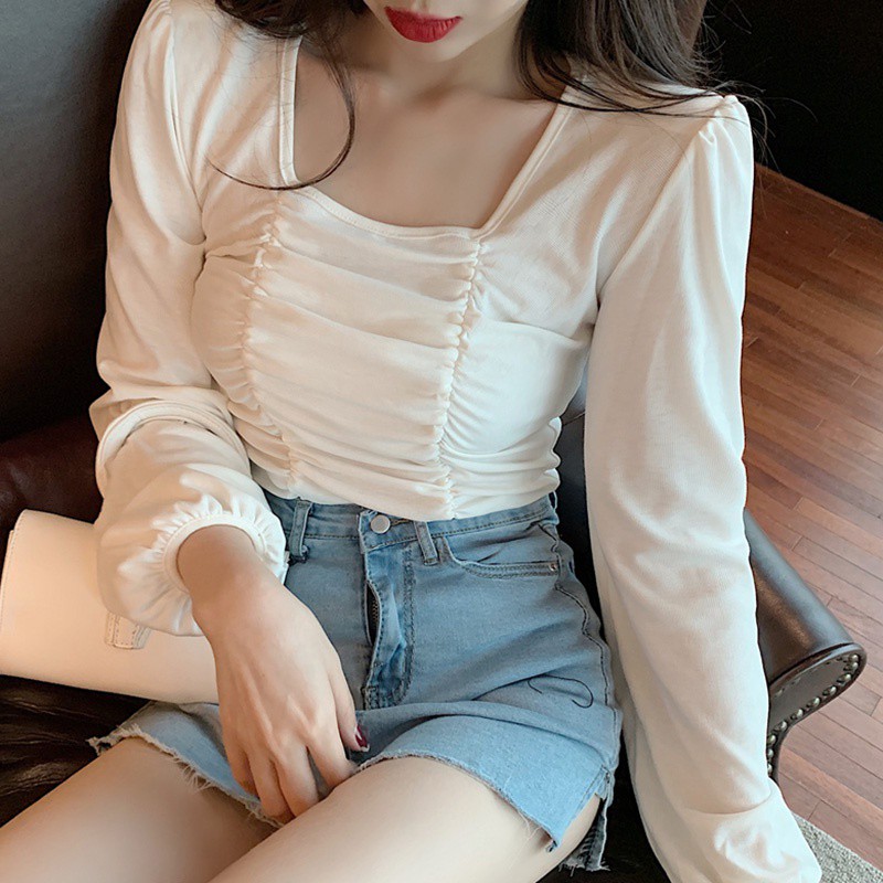 Áo Nữ Tay Dài Cổ Vuông Thời Trang Quyến Rũ
