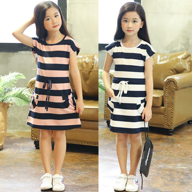 Váy bé gái cotton tay ngắn phong cách Hàn cho bé