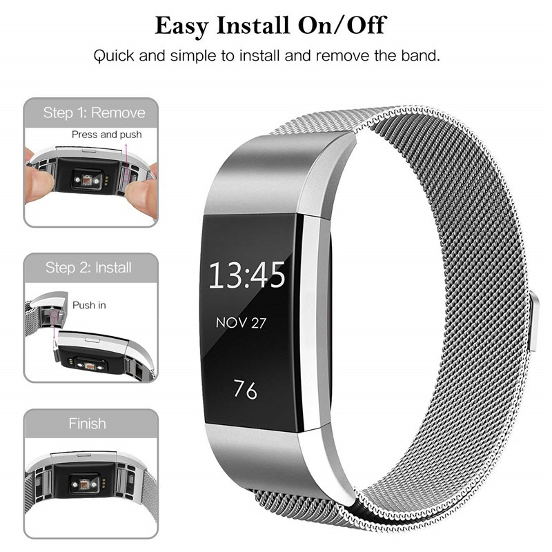 Dây đeo đồng hồ thép không gỉ Milanese Loop cho Fitbit Charge 2