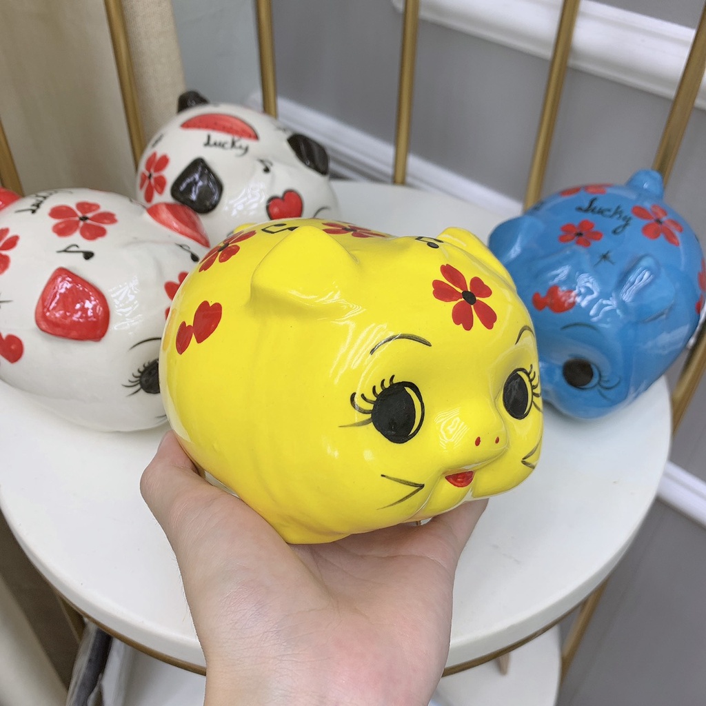 Ống heo đất tiết kiệm mini men sứ đẹp, lợn size nhỏ bé siêu dễ thương dài 14cm