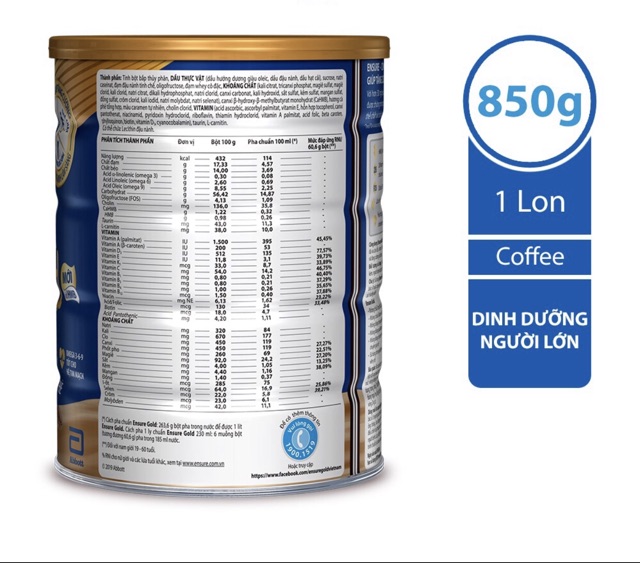 Sữa Ensure gold 850g hương Coffee