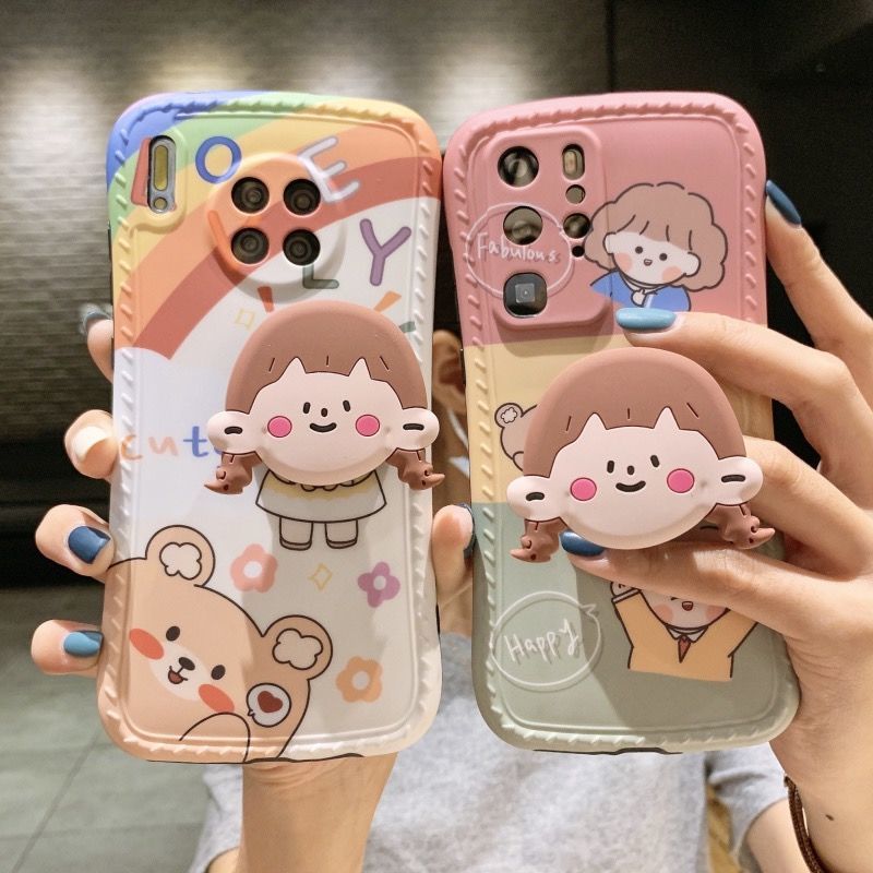 Ốp điện thoại mềm hình cô gái dễ thương có giá đỡ cho Huawei P30Pro Nova7 Mate30 P40 P30
