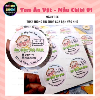 100 tem dán ăn vặt 5cm - tem decal giấy - mẫu bbg1