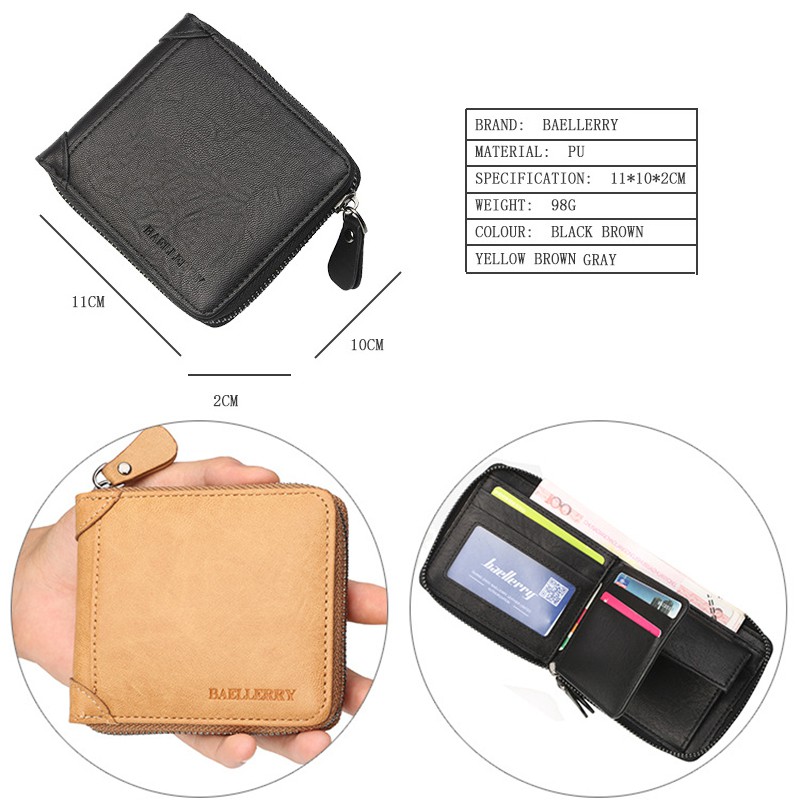 Baellerry Ví Ngắn Đựng Thẻ Phối Khóa Kéo Phong Cách retro Cho Nam