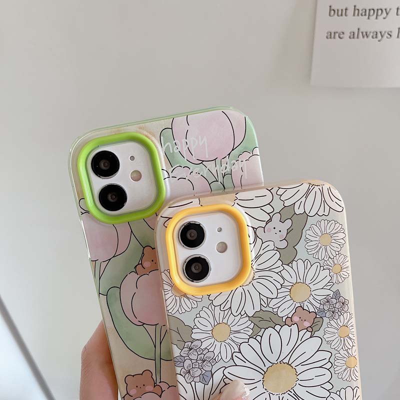 Ốp Điện Thoại TPU Silicon Mềm Chống Sốc Hình Hoa Cúc 3 Trong 1 Cho iPhone 13 12 11 Pro Promax 6 6S 7 8 Plus X XR XSMax SE