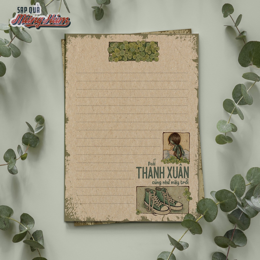 Giấy viết thư tâm sự, thanh xuân và yêu thương. Chất liệu kraft, vintage & thân thiện môi trường.