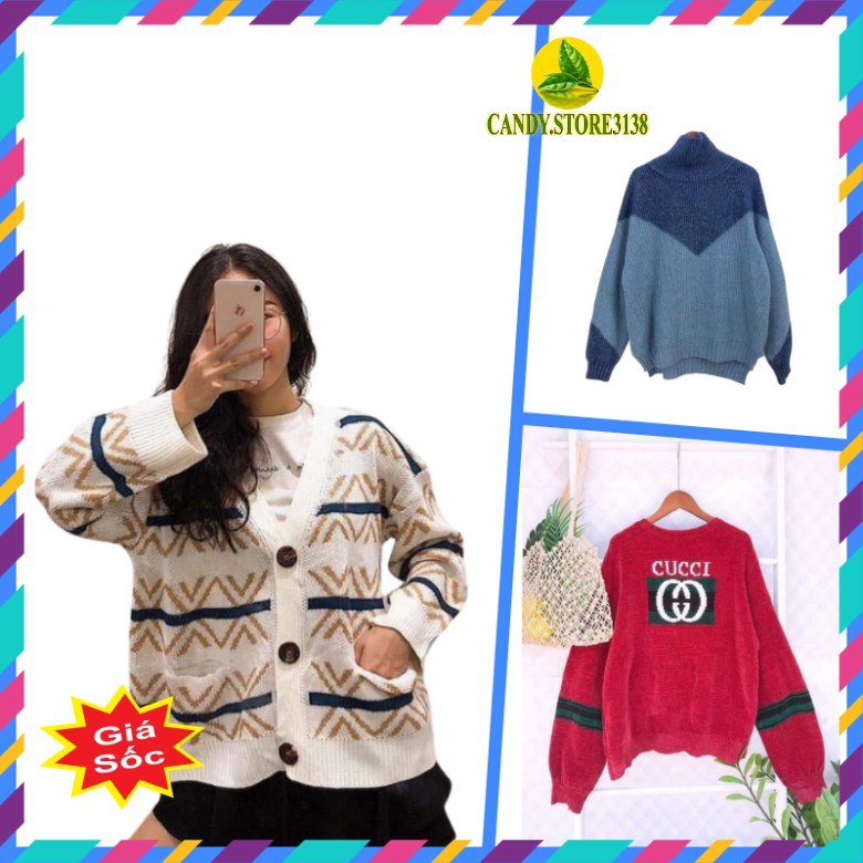 Áo Len Nữ Form rộng Hàn Quốc - Áo len nữ Tay dài Cổ tròn Mùa Đông Siêu Hot Candy.store3138