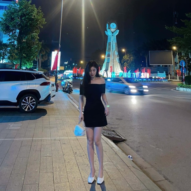 Váy Trễ Vai Xốp Vân Sóng Dáng Ôm Sexy 3 Màu Hàng 2 Lớp Có Ảnh Thật Kèm Video