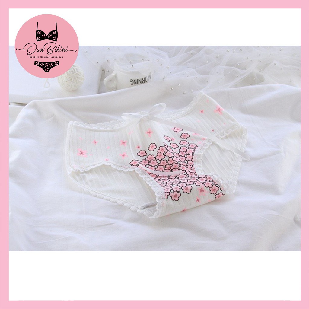 Quần Lót Nữ Cotton Dễ Thương cao cấp gân tăm hoa anh đào tôn dáng chống viêm mã A004
