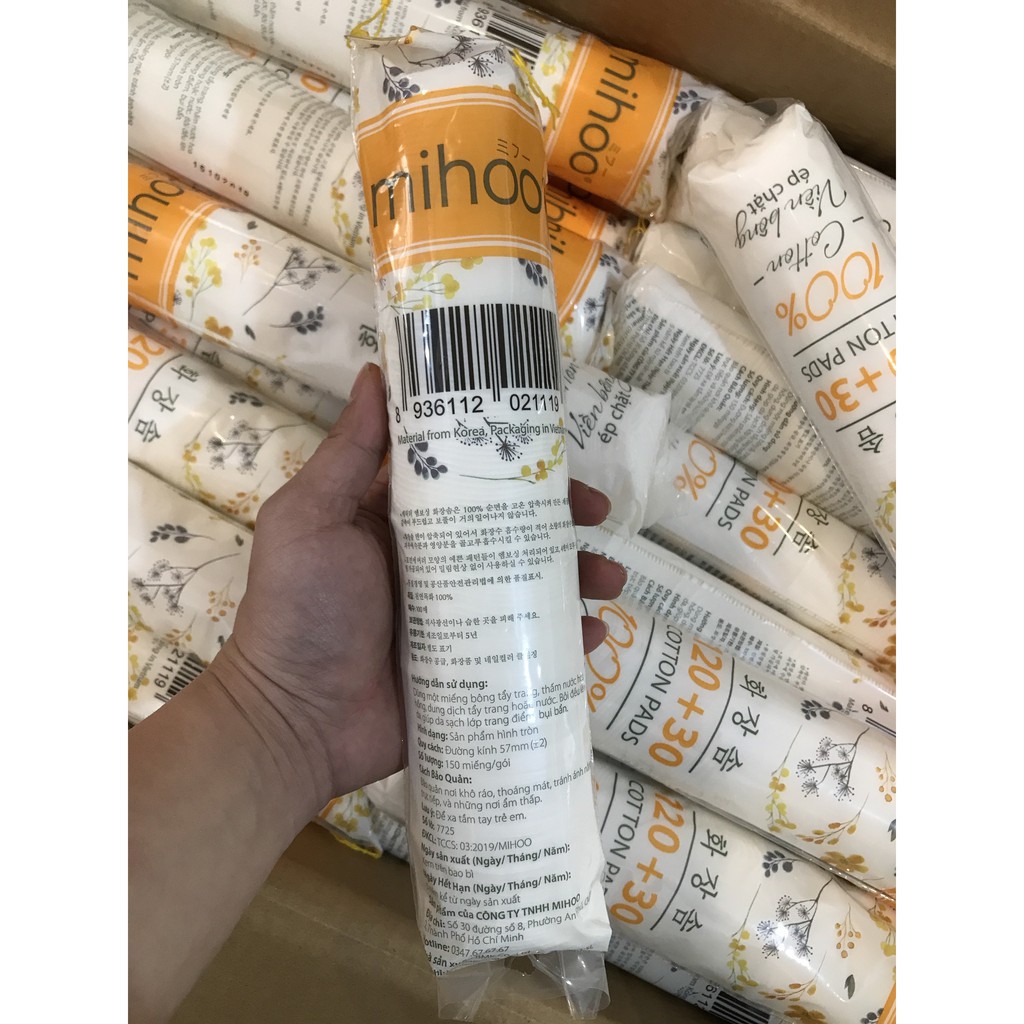 Bông tẩy trang 150 miếng  Miếng Hàn Quốc Mihoo chính hãng rẻ nhất thị trường ép viền chặt bông không xơ