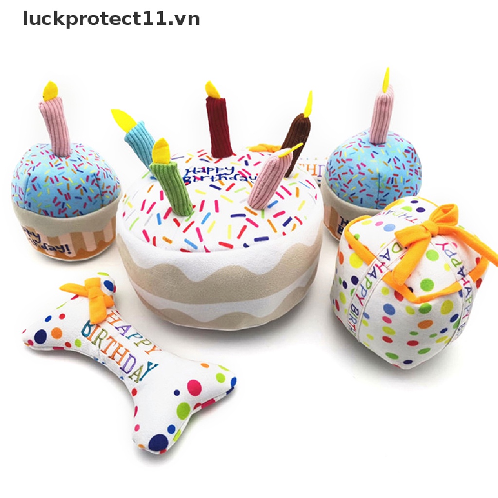 / / May mắn / / Đồ Chơi Nhai Gặm Tương Tác Hình Bánh Sinh Nhật Nhồi Bông Có Tiếng Kêu Dành Cho Cún Cưng