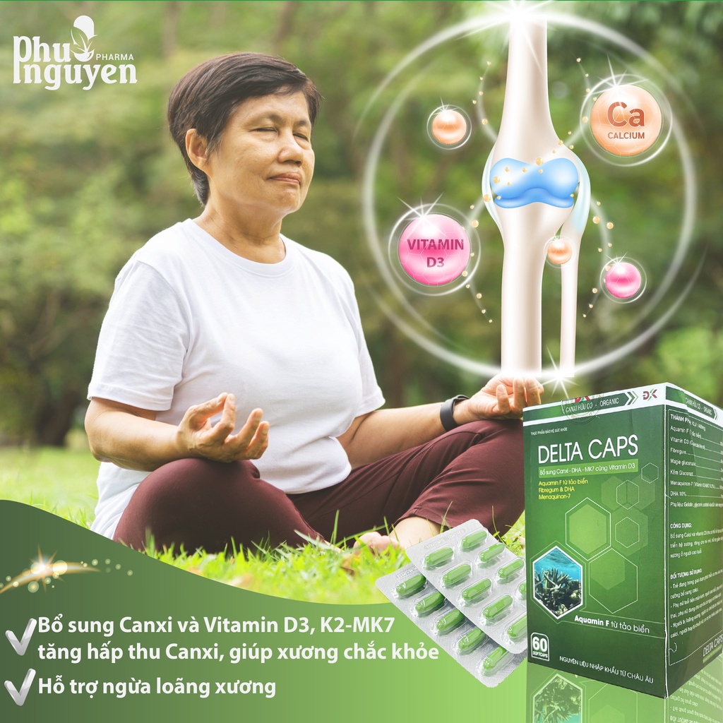 Viên Uống Bổ Sung Canxi và Vitamin D3 Hỗ Trợ Phát Triển Xương Răng Chắc Khỏe DELTA CAPS - Hộp 60 viên