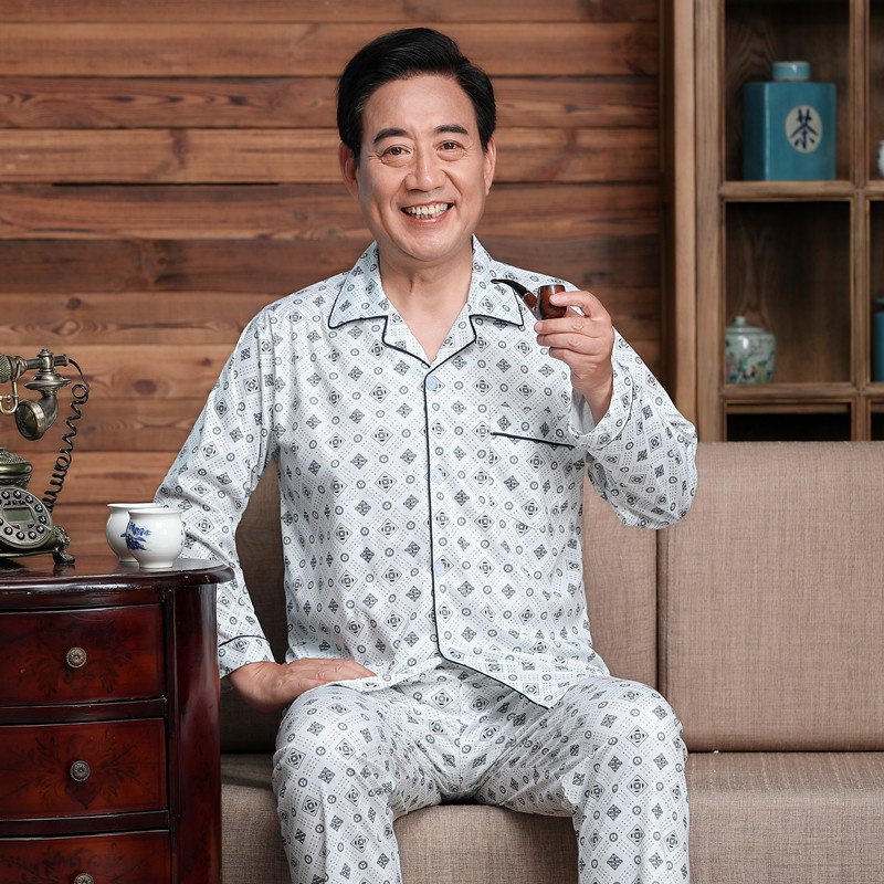 Bộ Đồ Ngủ Tay Dài Vải Cotton Plus Size Thời Trang Thu Đông Cho Nam Trung Niên