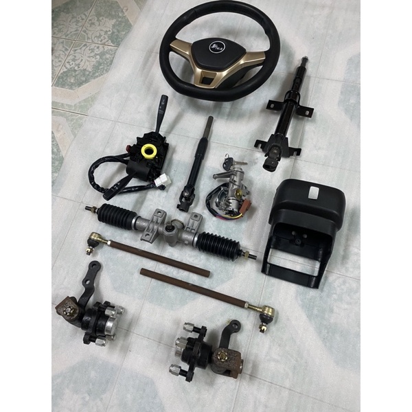 Bộ lái vô lăng xe 4 bánh đầy đủ,mai ơ tim ốc đo vuông 7cm,chéo 10cm,dùng chế xe 4 bánh lái vô lăng