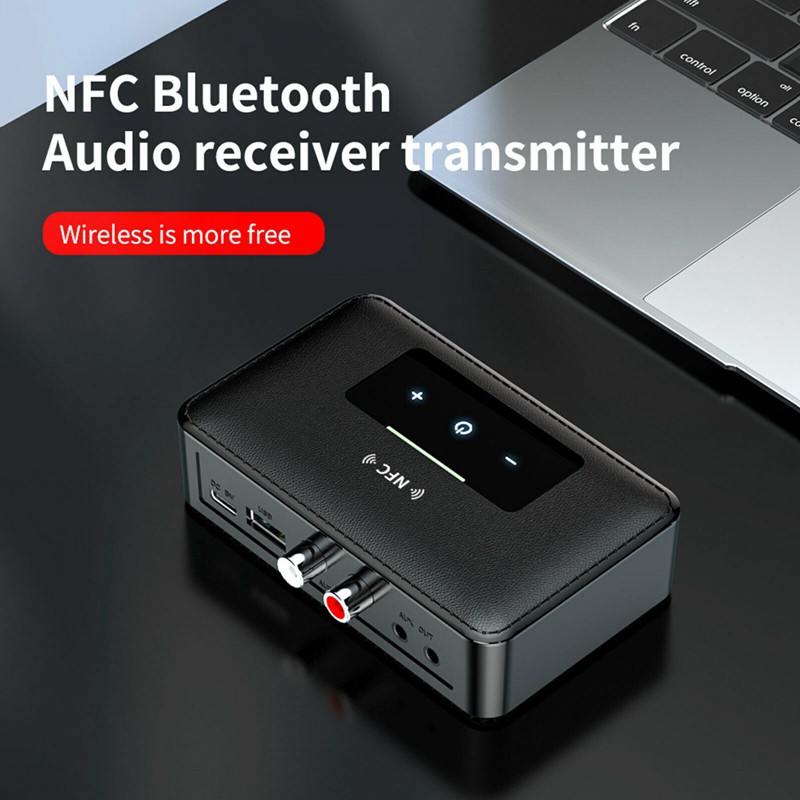 Bluetooth 5.0 Transmitter Receiver Wireless 3.5mm AUX NFC to 2 RCA Audio Adapter for Car TV Tereo System