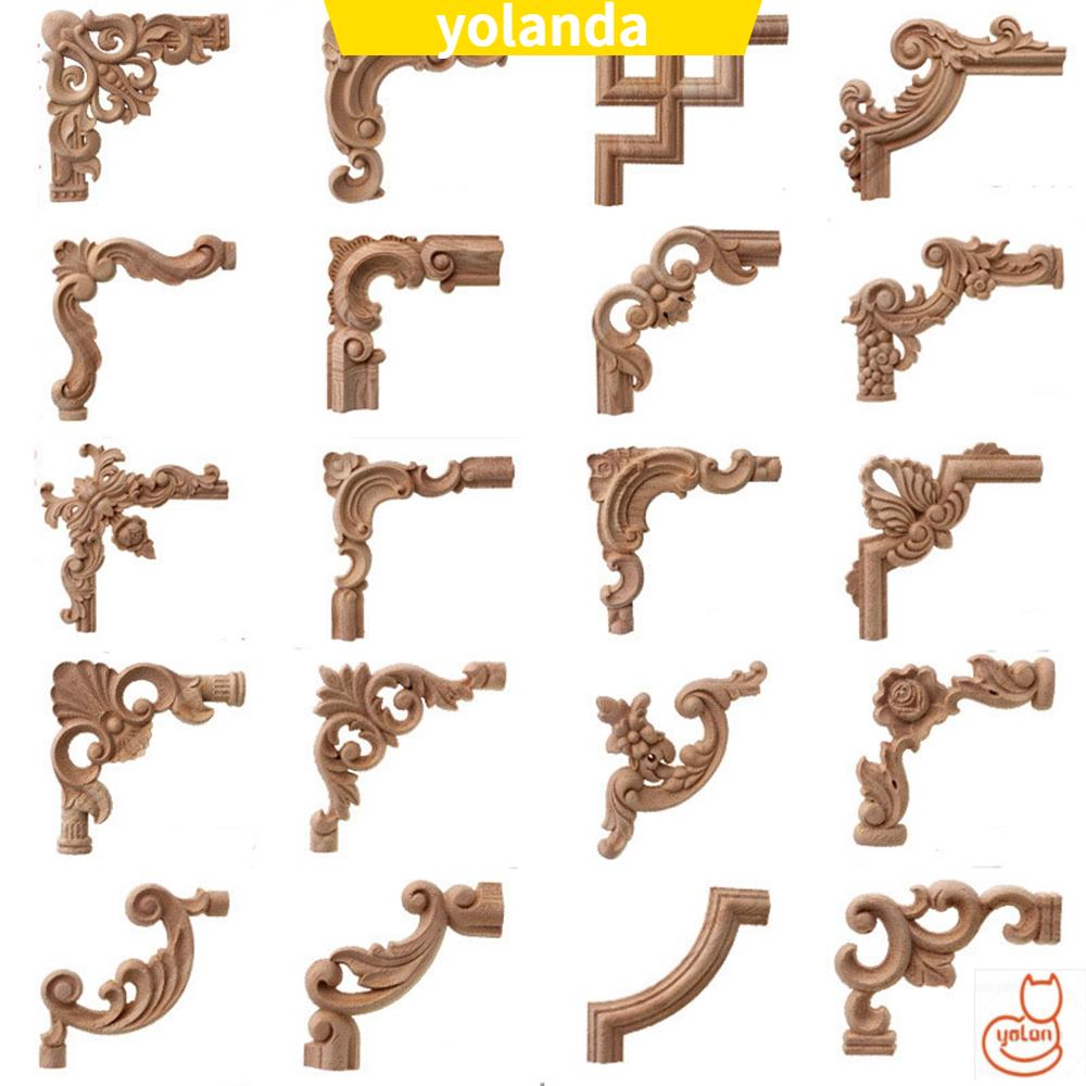 ☆YOLA☆ High Quality Decorative Wood Appliques Wooden Onlay Decal Carved Wave Flower New Unpainted Oak Home Furniture Door Decor Crafts Corner Applique