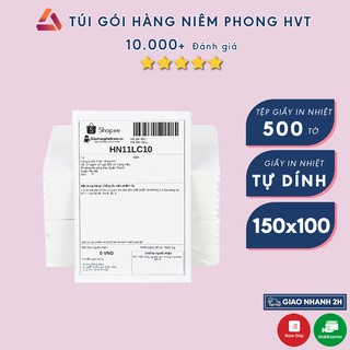 Giấy in nhiệt HVT 500 tờ A6 10x15cm 3 lớp tự dán chống nước, sử dụng cho máy in nhiệt