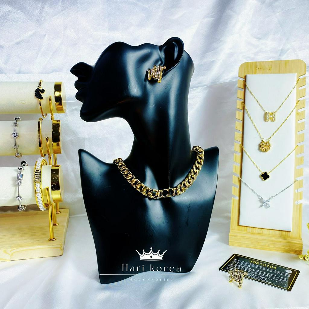 Sét trang sức CD dạng xích, vòng cổ &amp; bông tai hãng cao cấp, phụ kiện trang sức Hari korea accessories