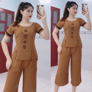 Đồ bộ trung niên tay cộc quần lửng - vải đũi mềm mịn