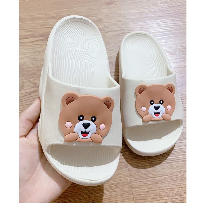 [𝐍𝐄𝐖] Dép Quai Ngang Siêu Nhẹ Hình Mặt Chú Gấu Cực Cute Dành Cho Bé, 3 màu Full size 31-35