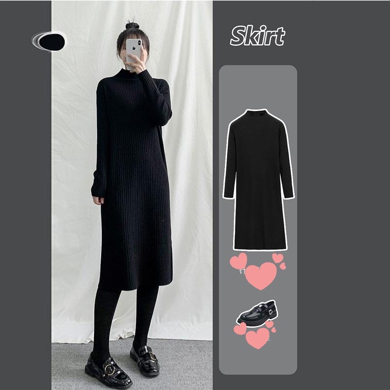 SẴN - Váy len suông dáng dài cổ lọ quảng châu sang chảnh hàng loại 1 - Váy len xuông dáng dài cổ lọ nữ đẹp (Có ảnh thật)