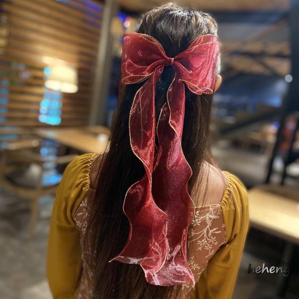 Kẹp Tóc Ruy Băng Dài 37cm Thắt Nơ Phối Ren Phong Cách Hàn Quốc Cho Nữ