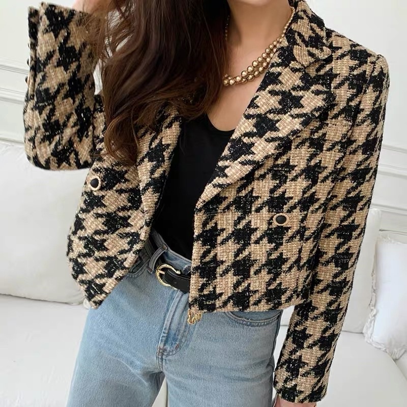 [Có ảnh thật]Áo khoác blazer dạ hoạ tiết răng sói houndstooth thanh lịch SAM SAM BOUTIQUE