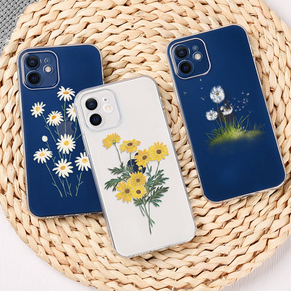 Ốp Điện Thoại Trong Suốt Họa Tiết Hoa Cúc Vàng Và Trắng Cho iPhone 6 6S 7 8 Plus SE X XS Max XR 11 12 13 Pro Max