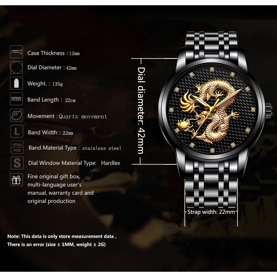 Đồng hồ nam rồng vàng DRAGON cao cấp dây thép đúc đặc chống nước siêu bền - Đồng Hồ Quốc Tế | BigBuy360 - bigbuy360.vn