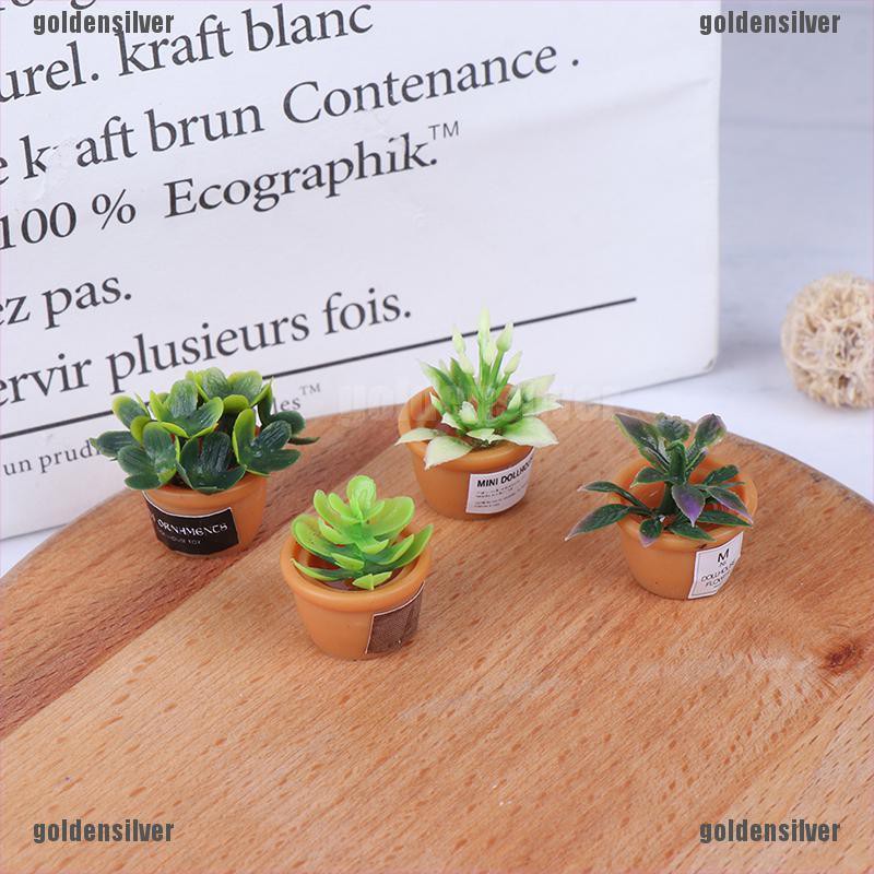 Bộ 4 Chậu Cây Mini Tỉ Lệ 1: 12 Dùng Để Trang Trí Nhà Búp Bê