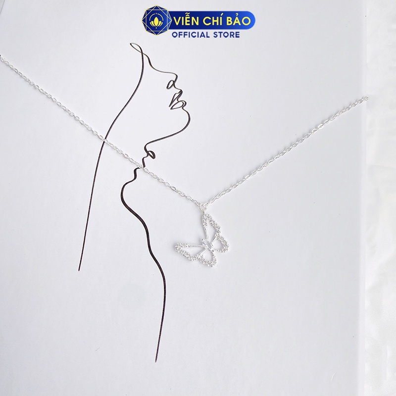 Dây chuyền bạc nữ Cánh bứm đính đá, vòng cổ nữ hồ điệp bạc 925 thời trang phụ kiện trang sức nữ Viễn Chí Bảo D400370B