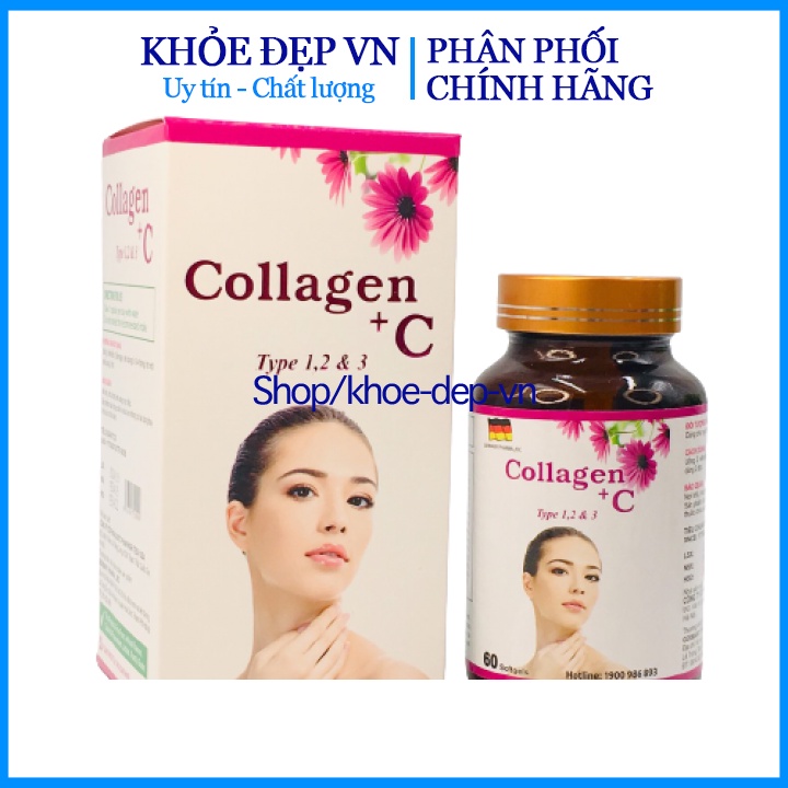 Viên uống đẹp da Collagen +C Type 123 giảm thâm nám tàn nhang, ngừa nếp nhăn, chống lão hóa - Hộp 60 viên