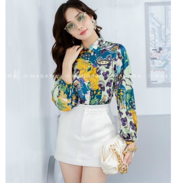 Áo sơ mi lụa họa tiết cao cấp _ Áo sơ mi nữ công sở Style thành lịch, hiện đại, sang trọng
