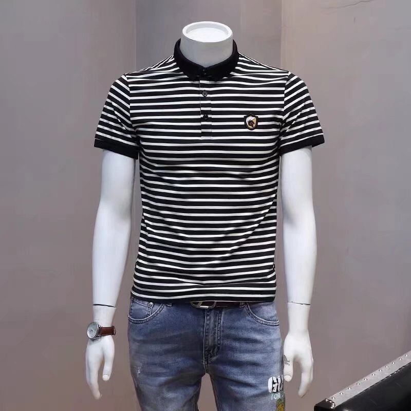 Áo Thun Polo Tay Ngắn Dáng Ôm Họa Tiết Kẻ Sọc Phong Cách Hàn Quốc Size M-3XL Thời Trang Cho Nam