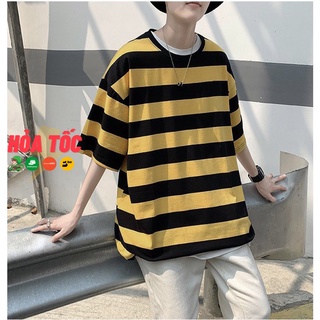 Áo thun sọc ngang vàng đen tay lỡ form rộng unisex