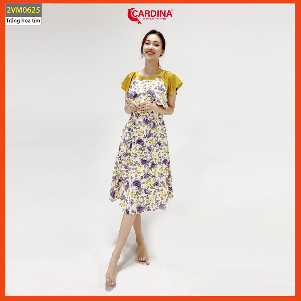 Đầm nữ CARDINA chất lụa Mango cao cấp phối tay Raglag dáng suông họa tiết tinh tế 2VM06