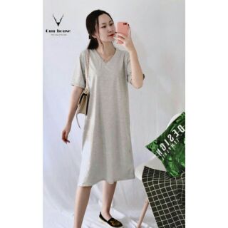 Váy suông trơn basic cổ tim form to dáng dài chất đẹp