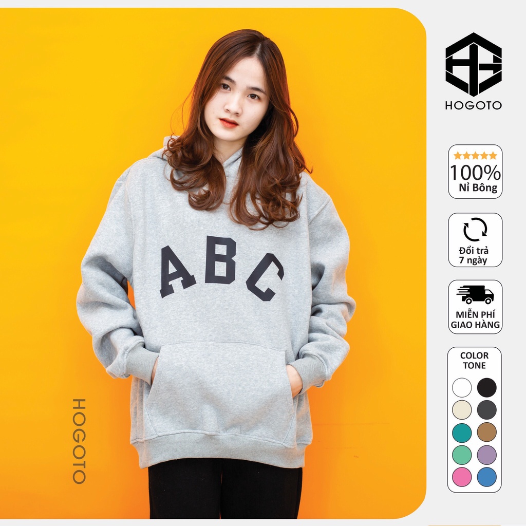 Áo nỉ hoodie ABC Hogoto shop , Áo nỉ hoodie unisex nam nữ form rộng oversize chất liệu Cotton